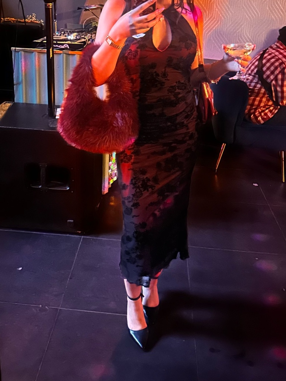 Red & Black Floral Lace Dress